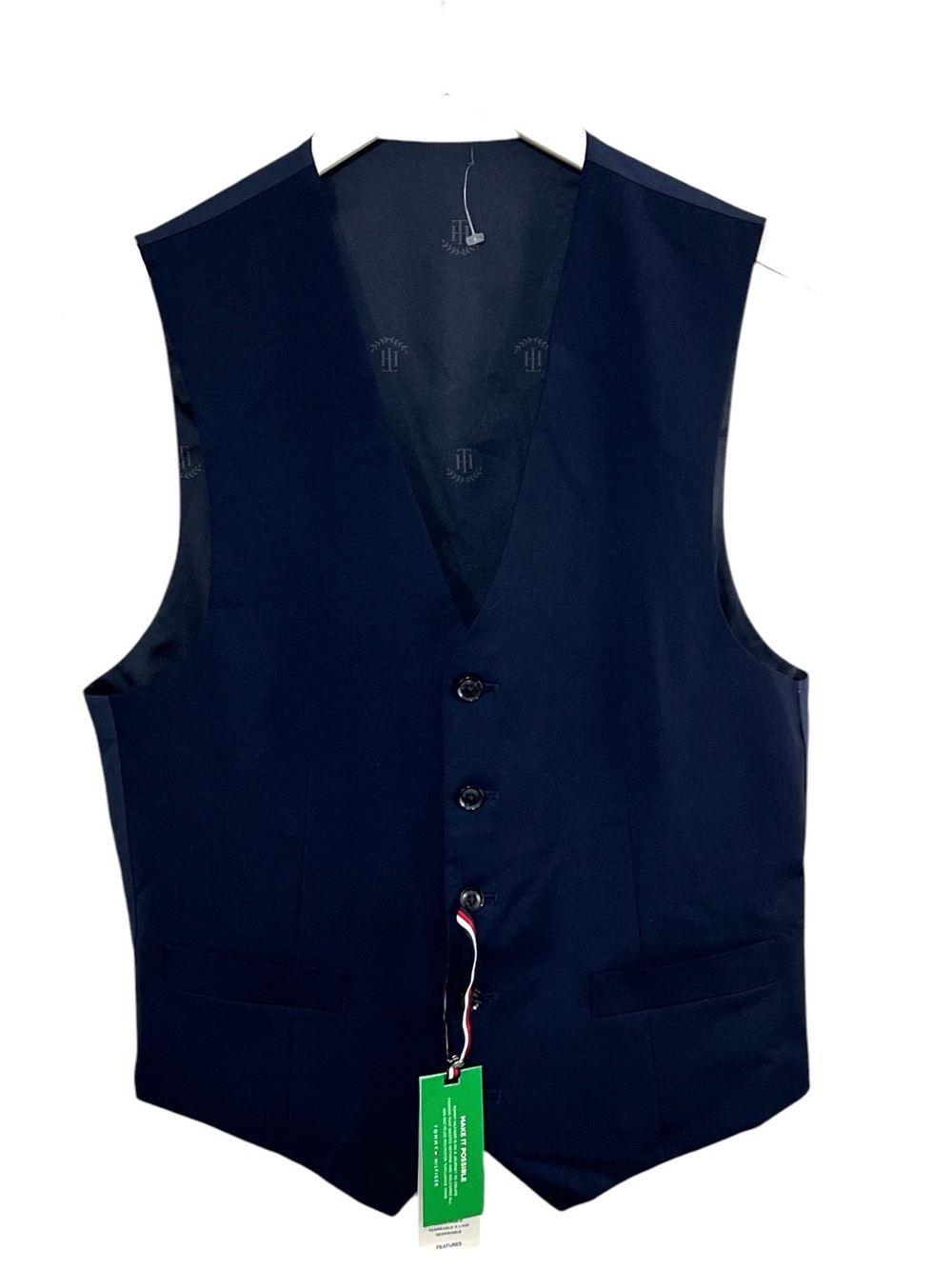 Tommy Hilfiger Men's Wool Blend Suit Vest Waistcoat, Color Navy Blue, Size Small